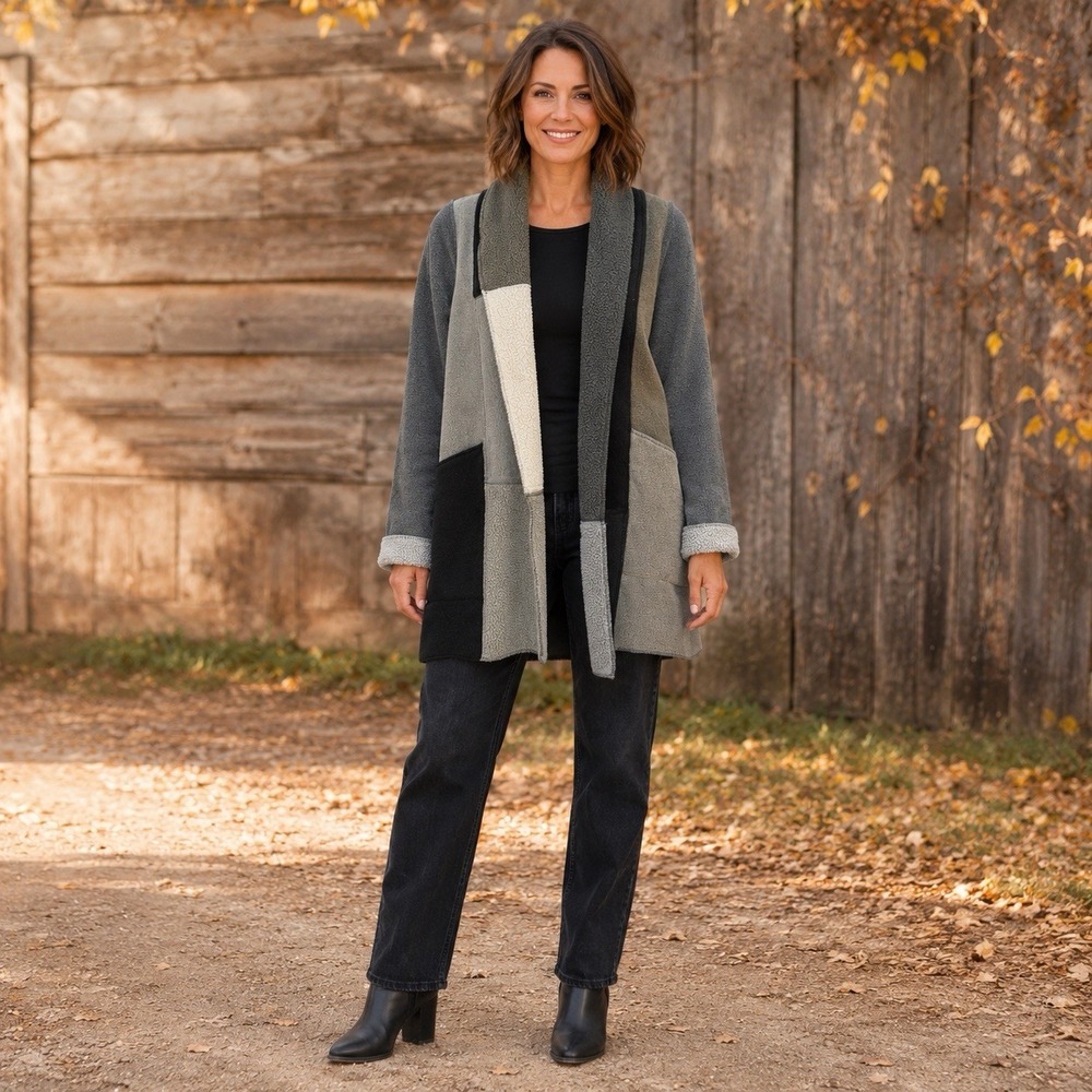 Cameleon Jacket S/M Fleece Gray Brown Black Lagenlook Made In Minnesota